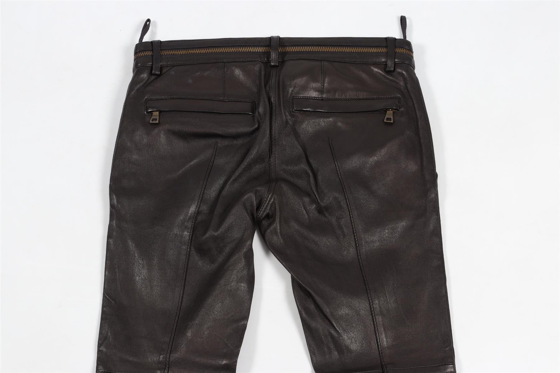 BALMAIN BROWN LEATHER SKINNY PANTS FR 36 UK 8