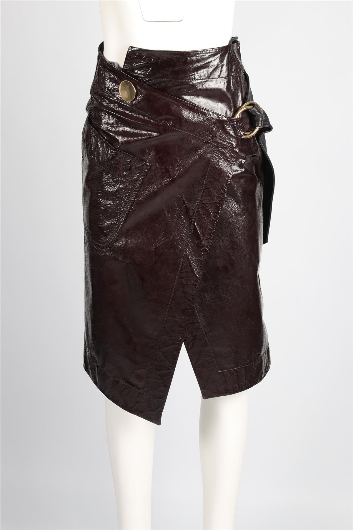 PETAR PETROV BROWN LEATHER MIDI SKIRT UK 8