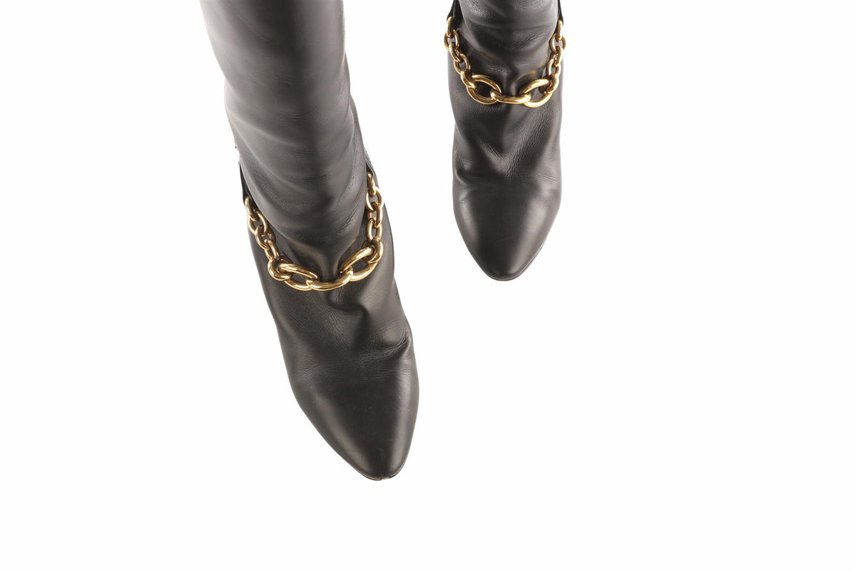 SAINT LAURENT BLACK LE MAILLON LEATHER KNEE HIGH BOOTS EU 39 UK 6 US 9