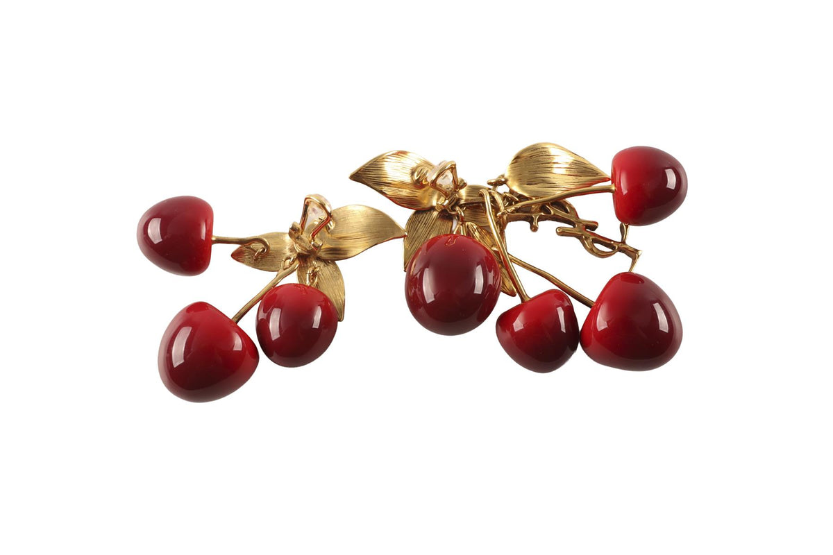 SAINT LAURENT CHERRY GOLD TONE CLIP ON EARRINGS