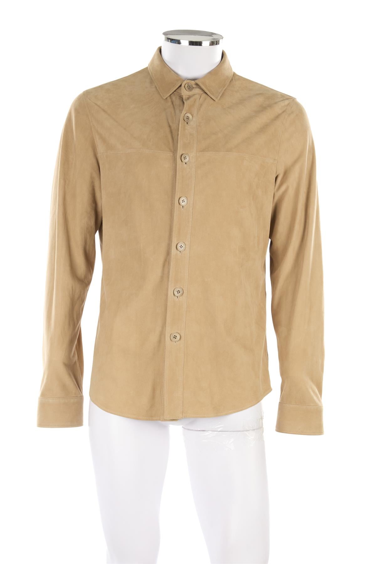 LORO PIANA BEIGE MEN'S SUEDE SHIRT MEDIUM