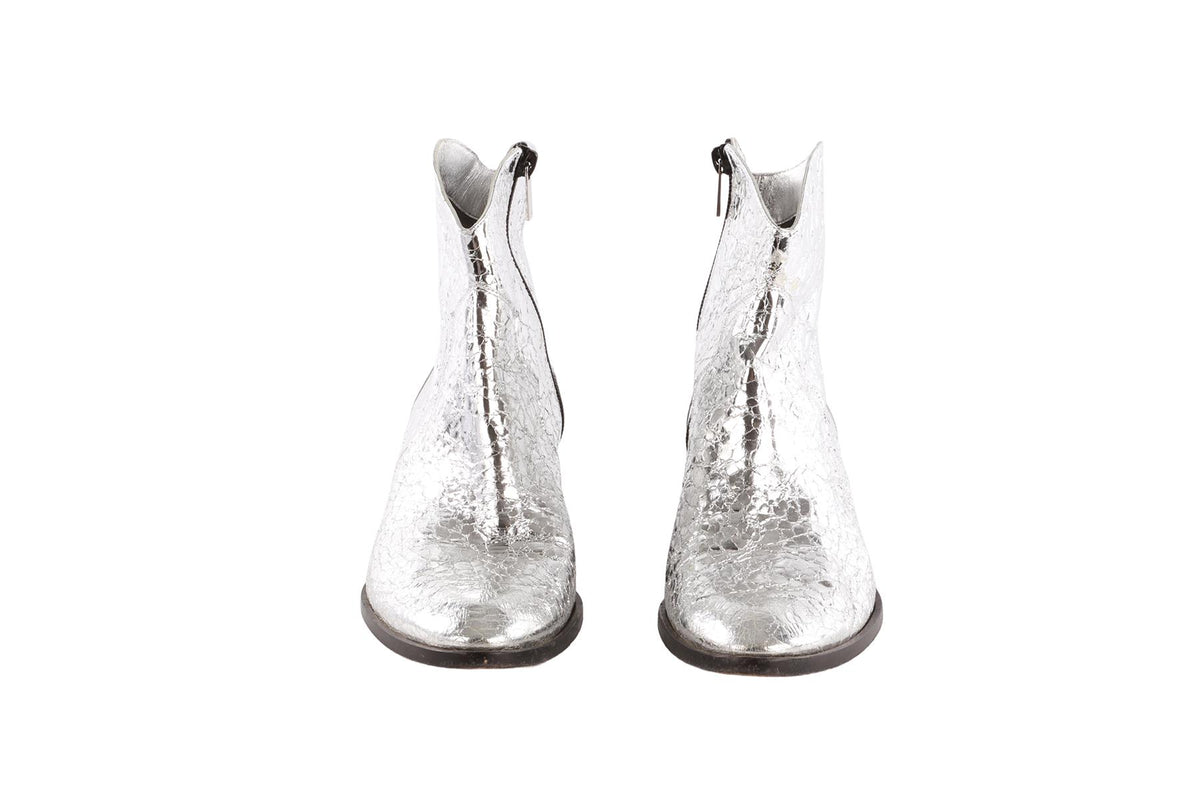 GINA SILVER LEATHER ANKLE BOOTS EU 40 UK 7