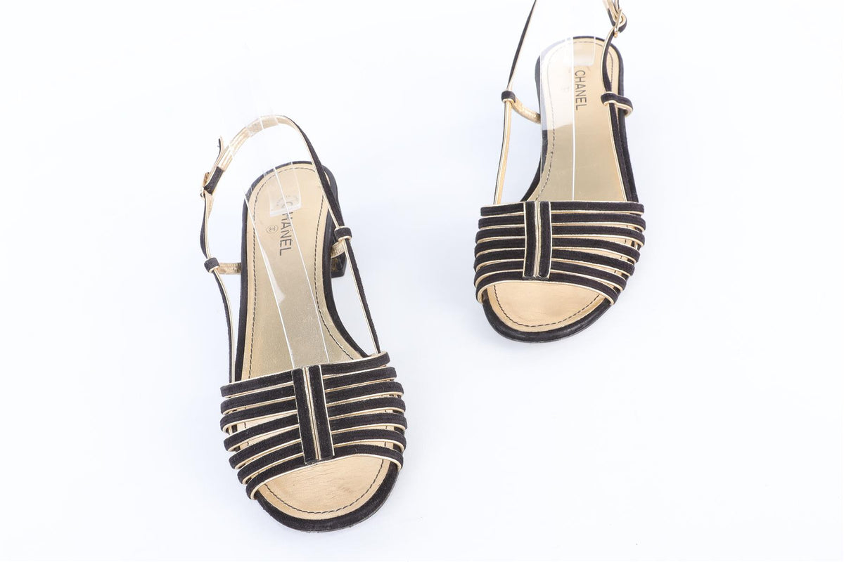 CHANEL BLACK 2021 LEATHER SANDALS EU 38.5 UK 5.5 US 8.5