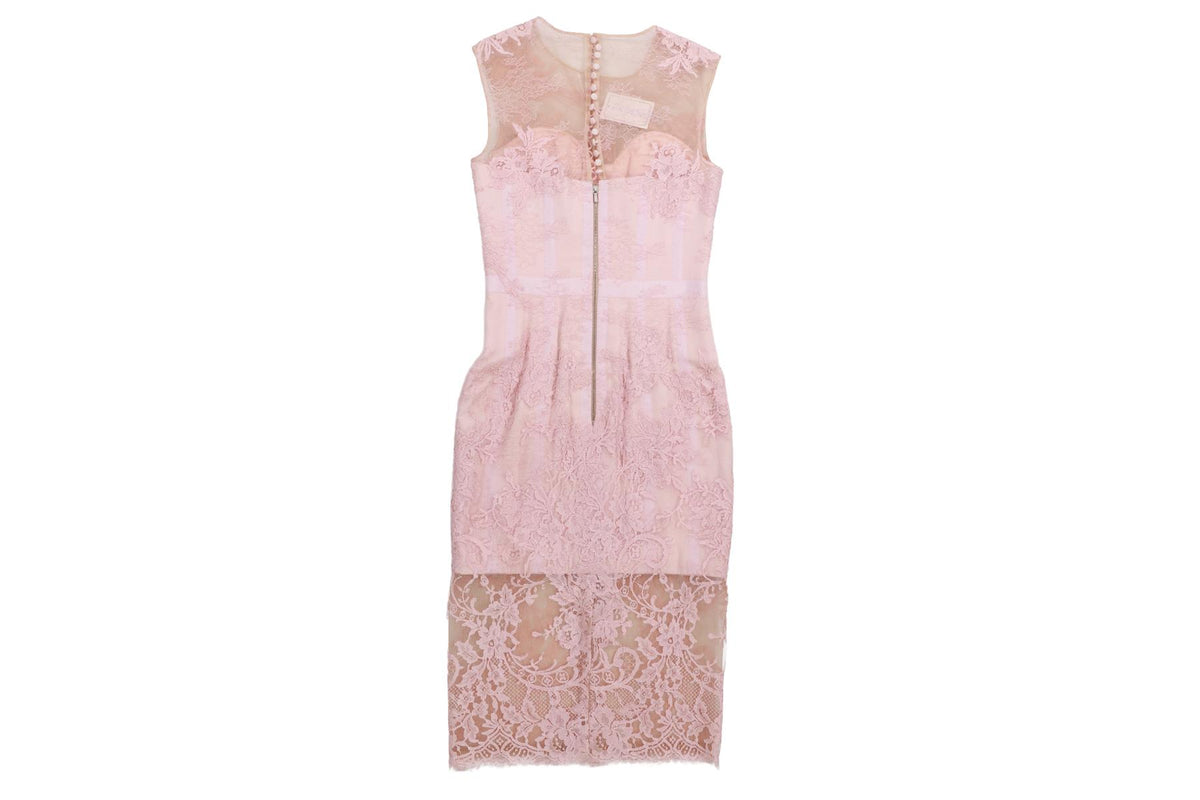 RALPH & RUSSO COUTURE PINK LACE MIDI DRESS XSMALL