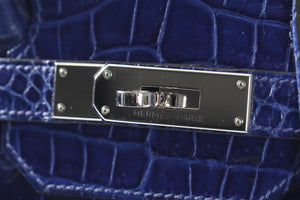 HERMÈS BLUE 2012 BIRKIN 35CM POROSUS CROCODILE LEATHER BAG IN ROYAL BLUE