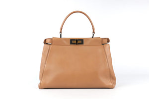 FENDI BROWN PEEKABOO MEDIUM LEATHER AND PYTHON TOTE BAG