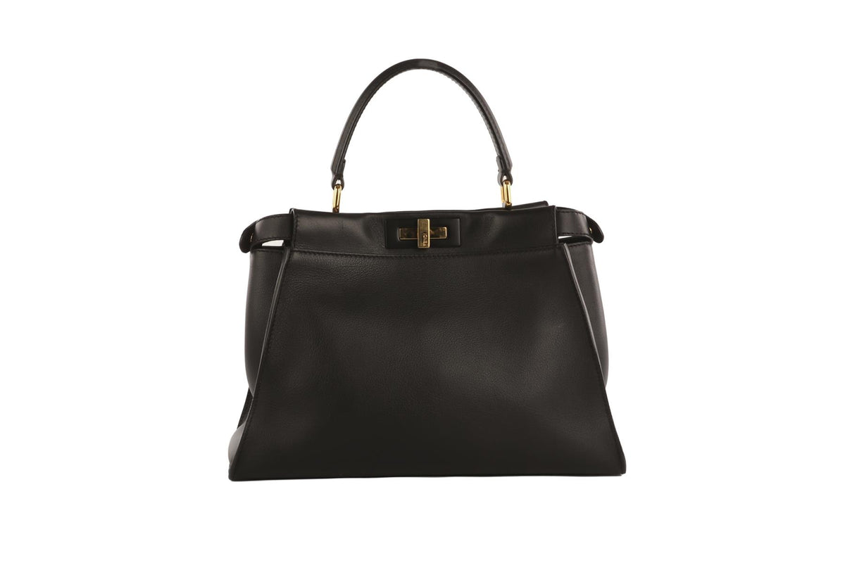 FENDI BLACK PEEKABOO MEDIUM LEATHER TOTE BAG