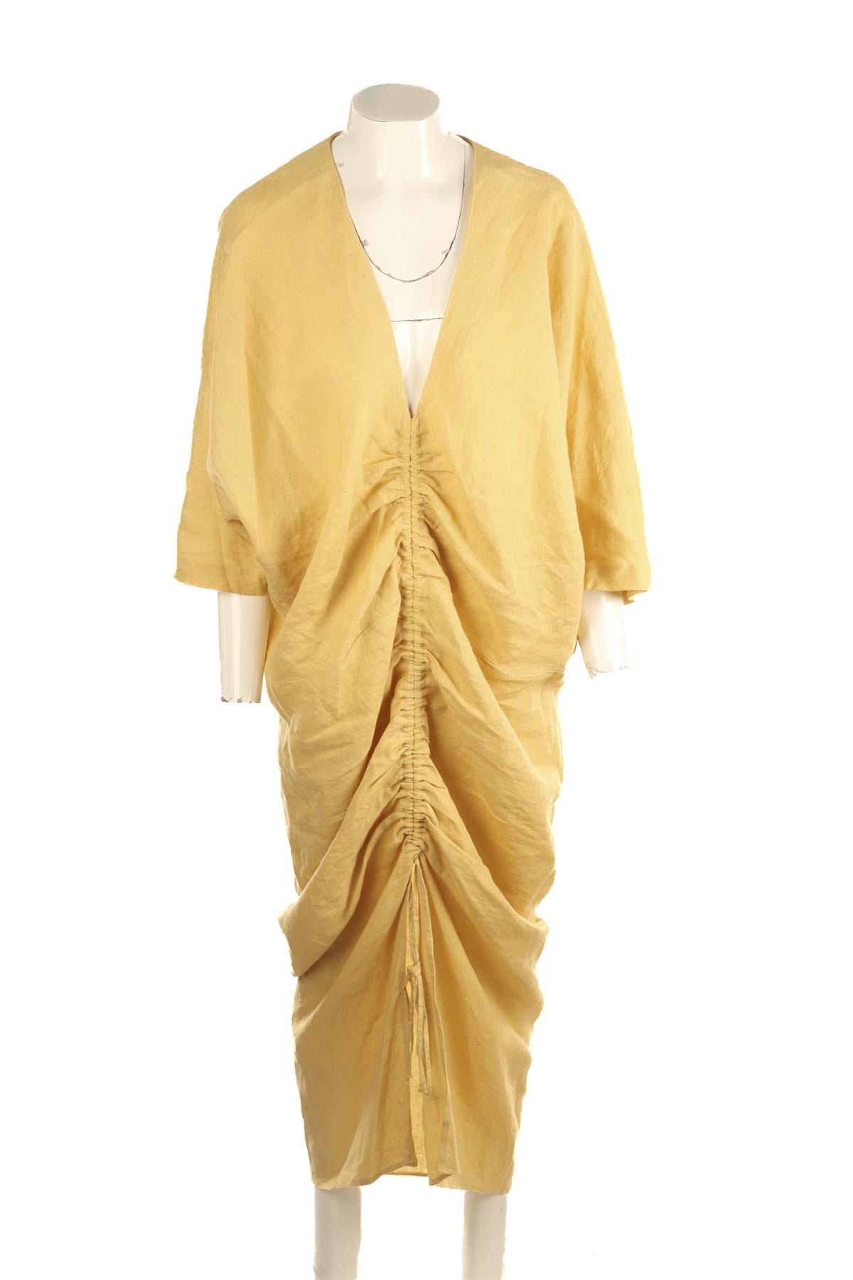 PIECE OF WHITE YELLOW LINEN MAXI DRESS MEDIUM