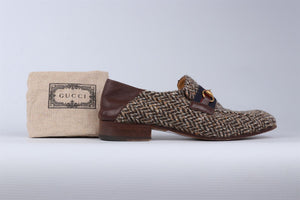 GUCCI BROWN MEN'S HORSEBIT TWEED LOAFERS EU 43.5 UK 9.5 US 10.5