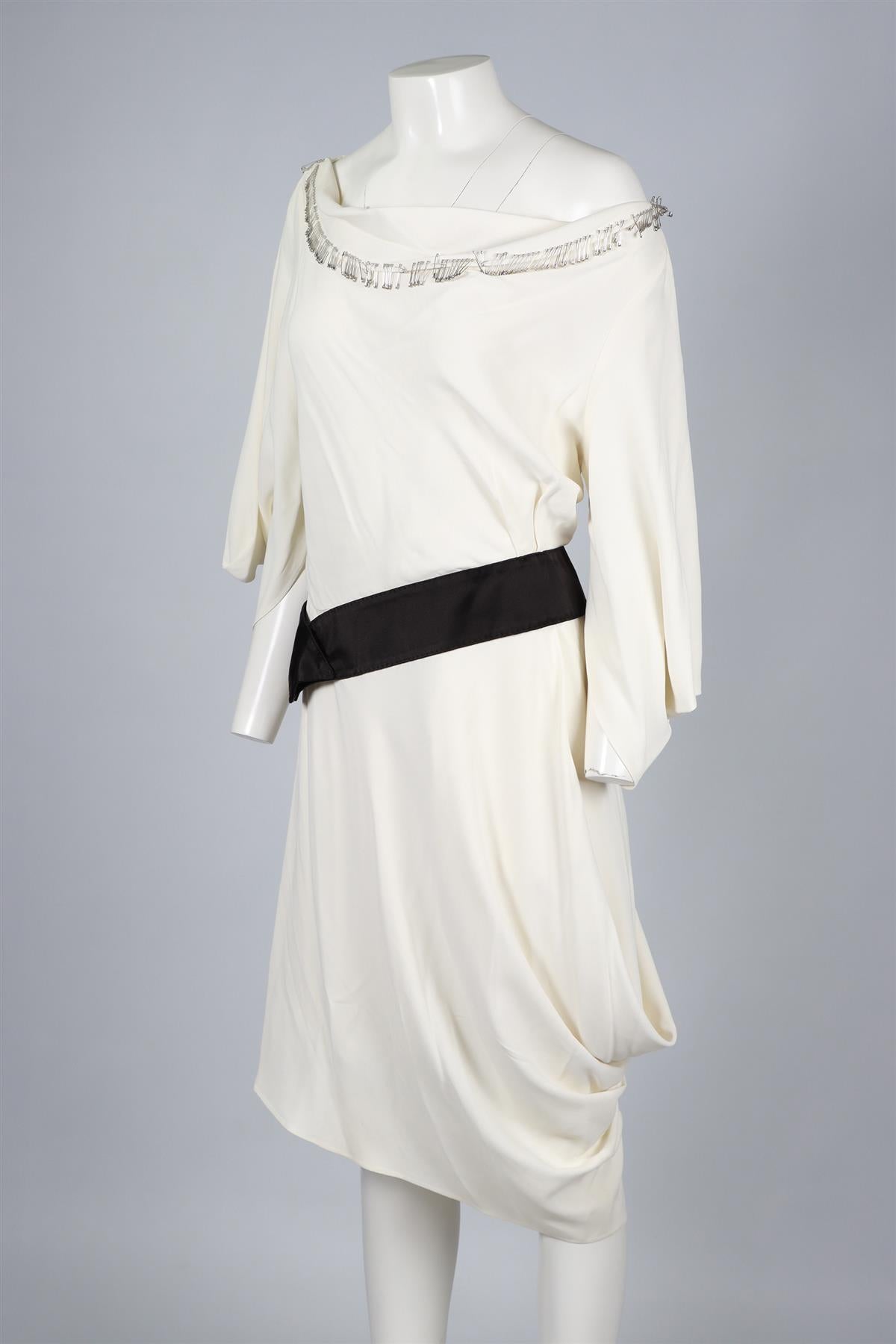 ALEXANDER MCQUEEN WHITE CREPE MIDI DRESS