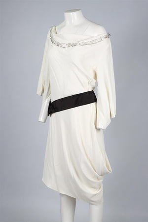 ALEXANDER MCQUEEN WHITE CREPE MIDI DRESS