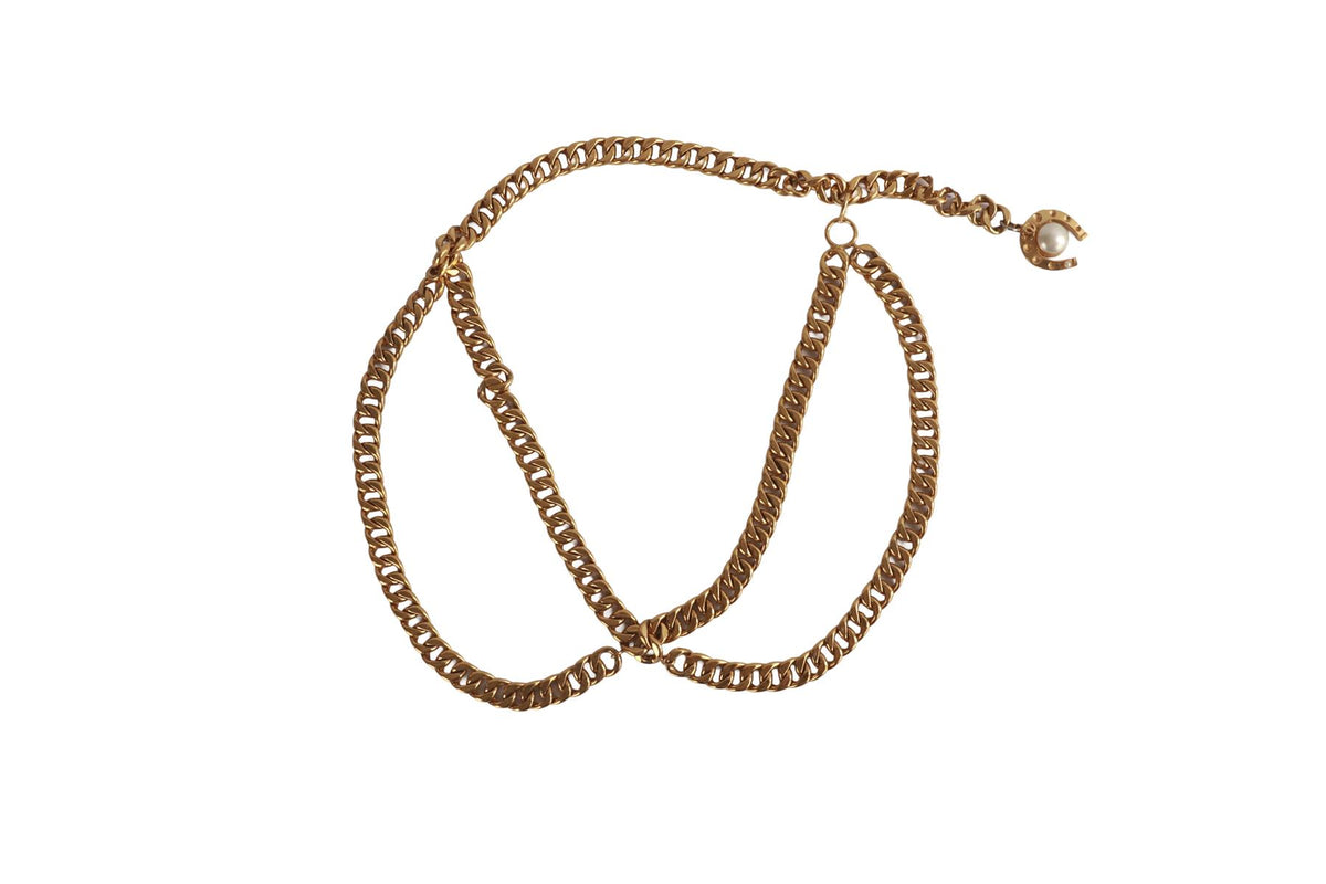 CHANEL GOLD VINTAGE GOLD TONE CHAIN WAIST BELT