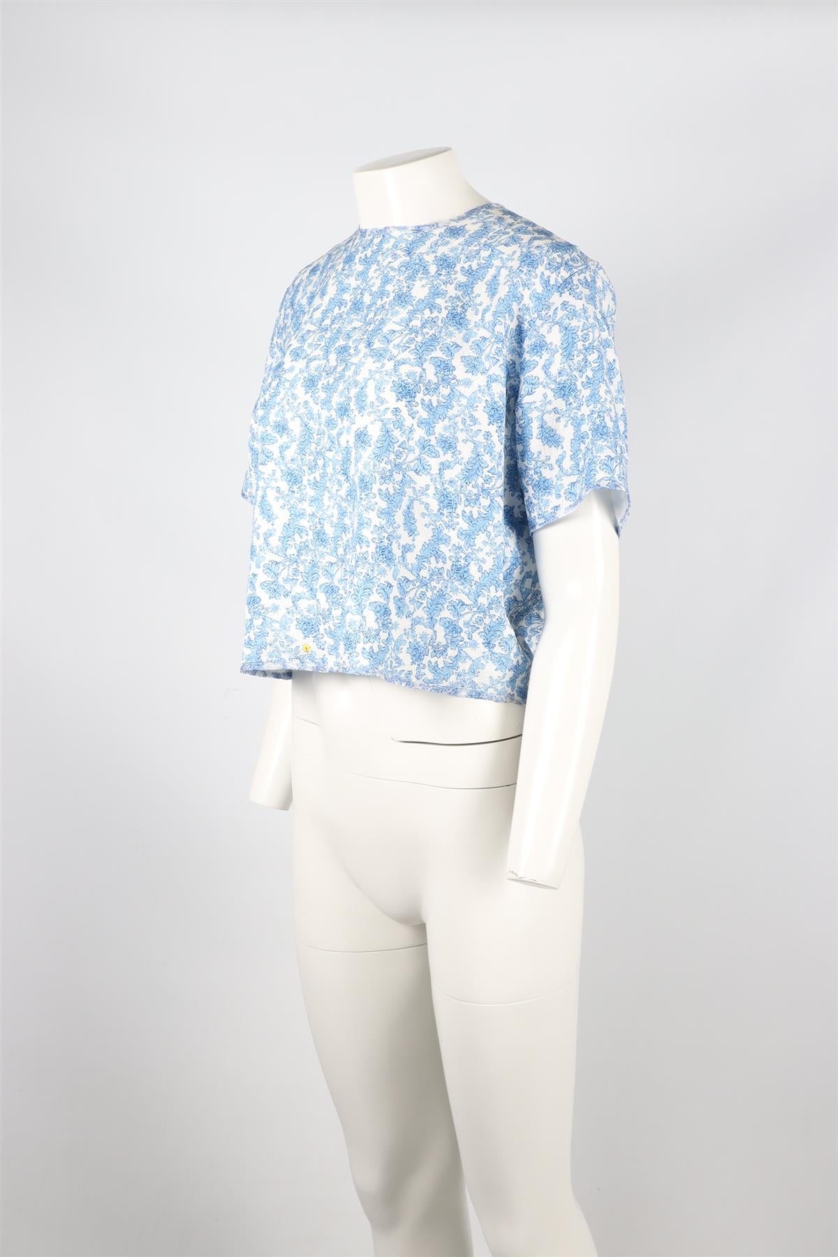 PREEN BY THORNTON BREGAZZI BLUE AND WHITE SILK BLEND TOP SMALL