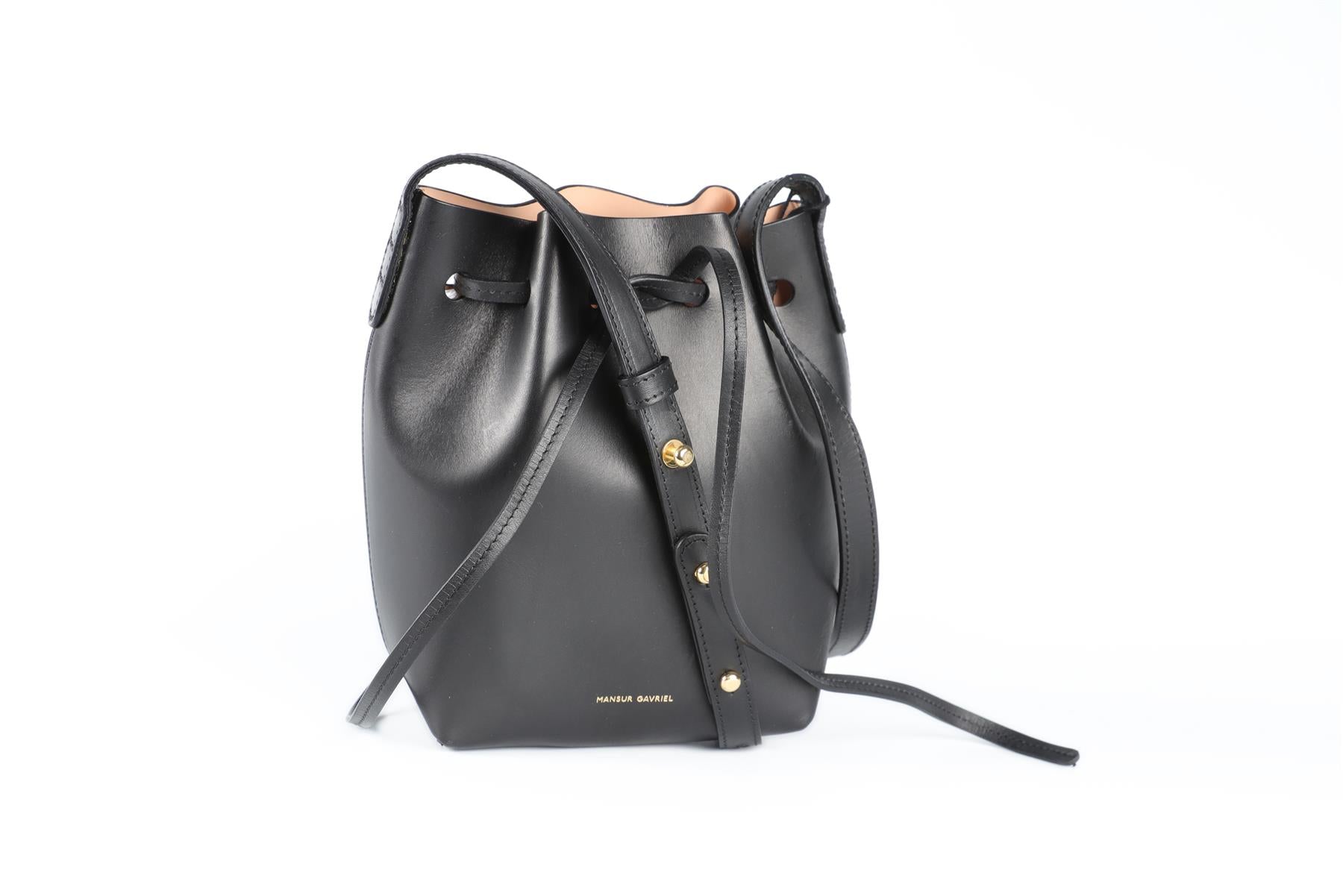 MANSUR GAVRIEL BLACK SAFFIANO MINI LEATHER BUCKET BAG