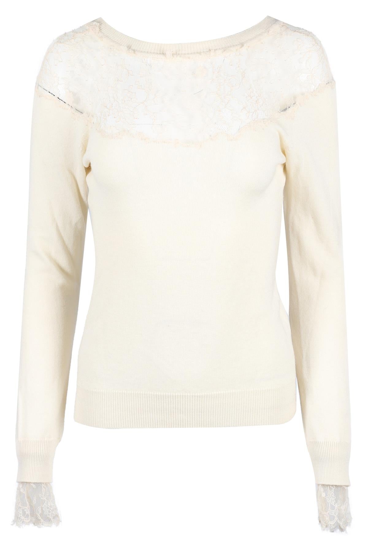 ERMANNO SCERVINO CREAM LACE AND KNIT SWEATER IT 38 UK 6