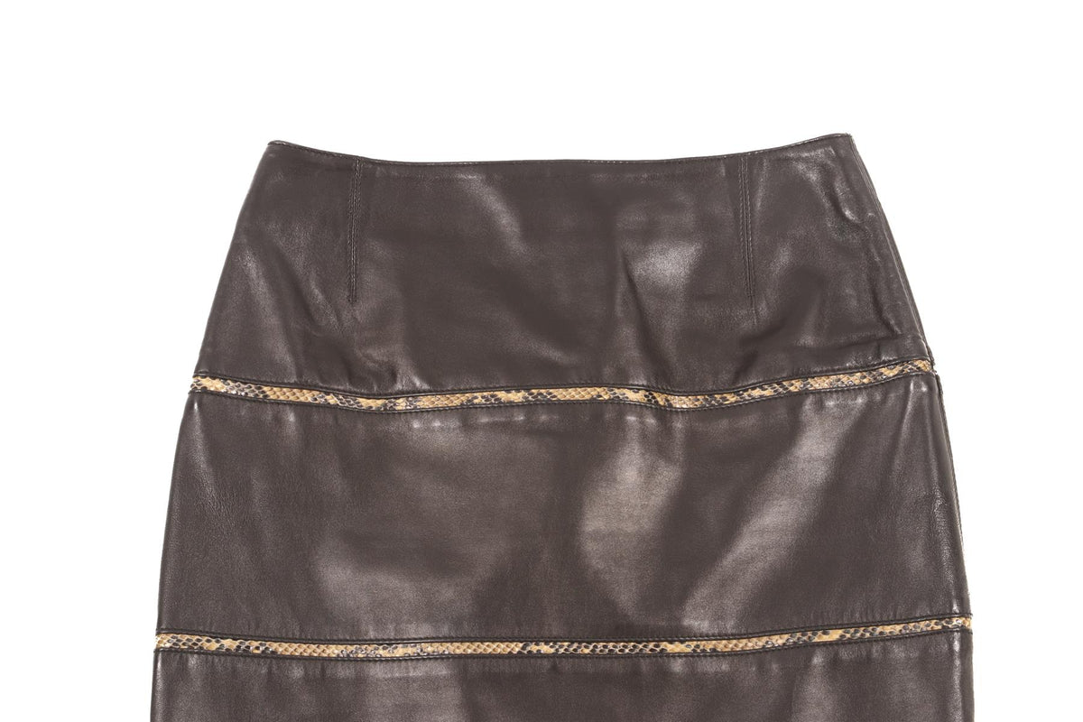 FONTANA COUTURE BLACK LEATHER MIDI SKIRT IT 40 UK 8