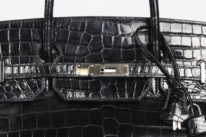 HERMÈS BLACK 2008 BIRKIN 40CM CROCODILE POROSUS BAG IN NOIR