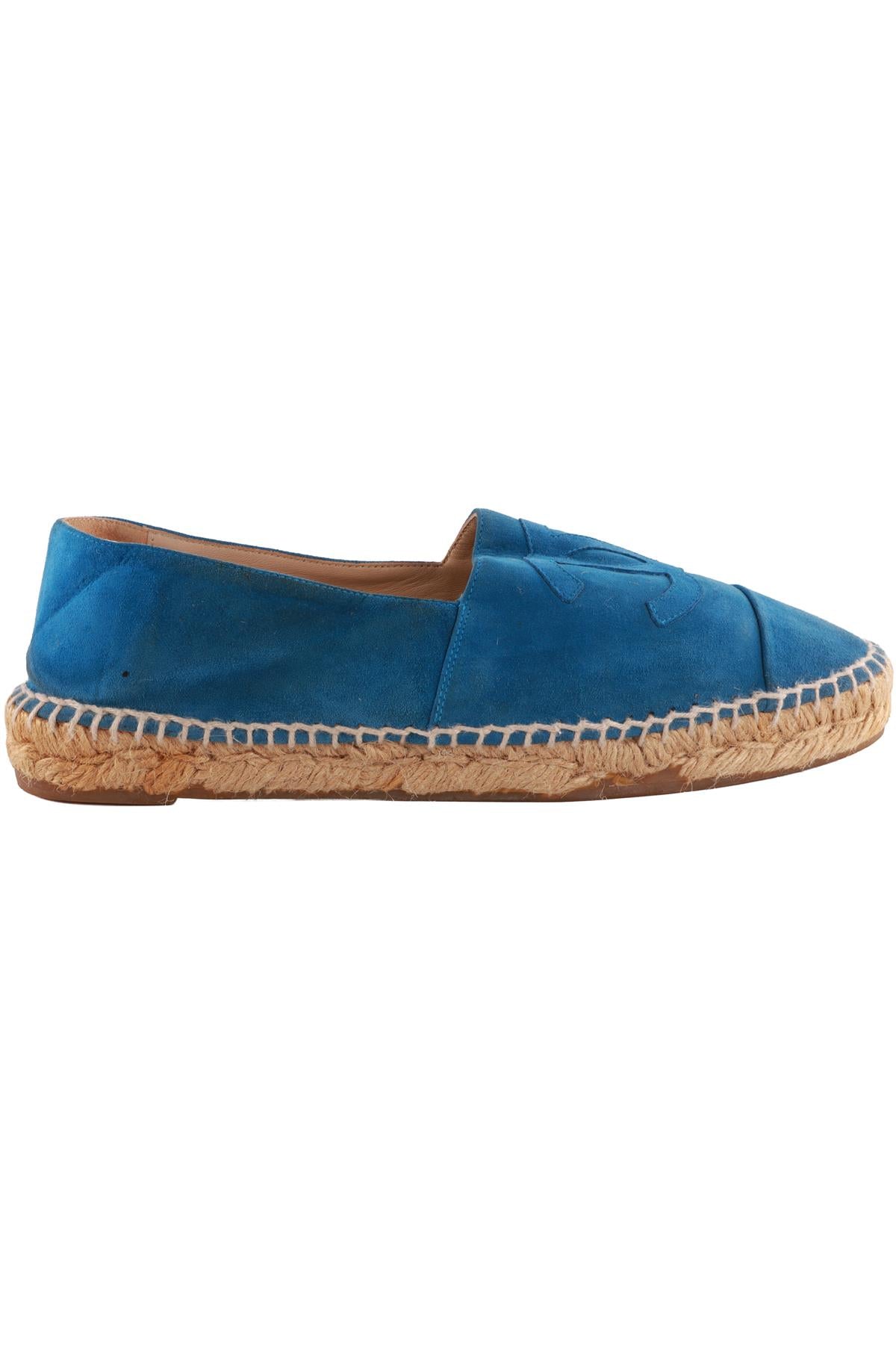 CHANEL BLUE CC SUEDE ESPADRILLES EU 41 UK 8 US 11