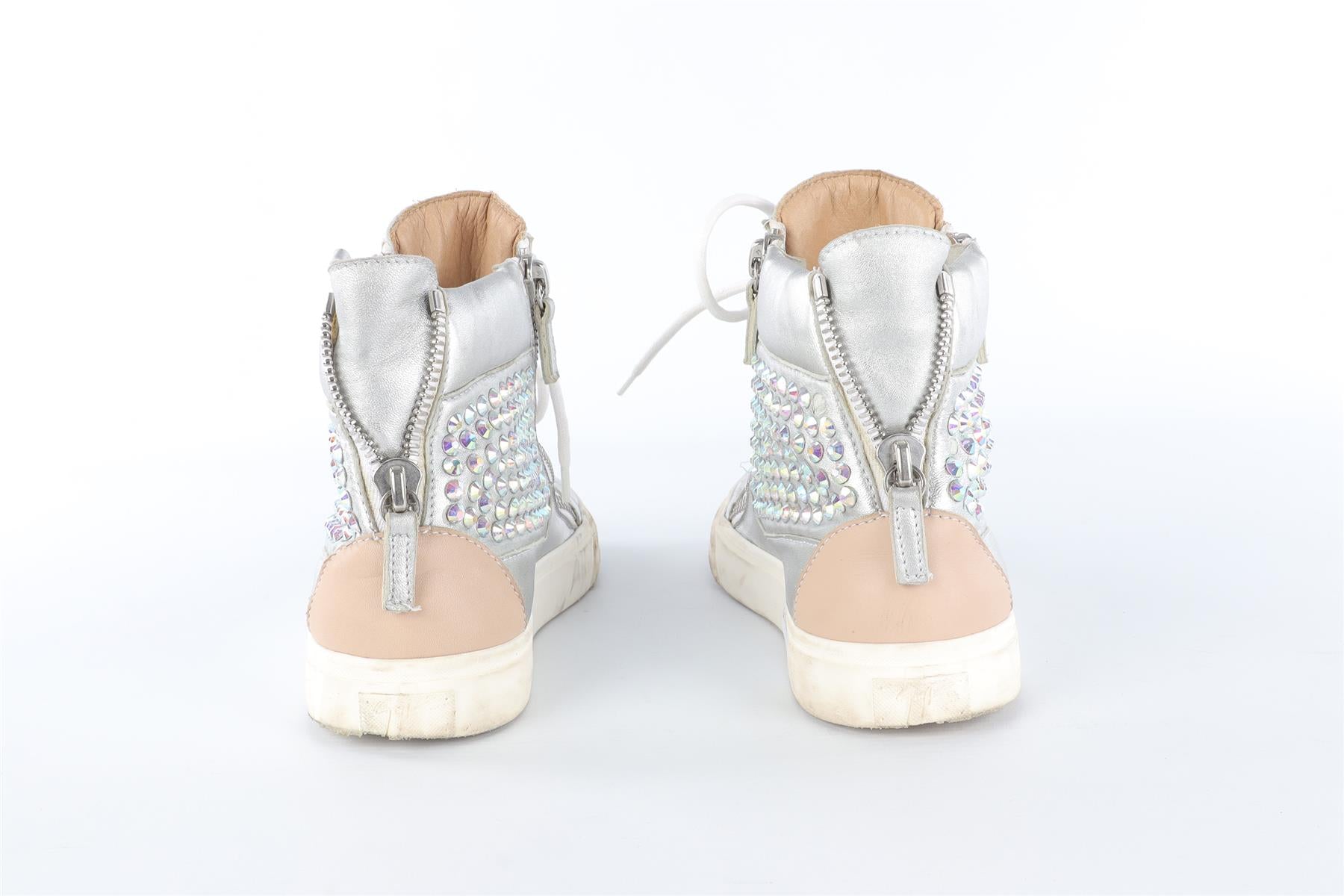 GIUSEPPE ZANOTTI SILVER LEATHER HIGH TOP SNEAKERS EU 38 UK 5 US 8