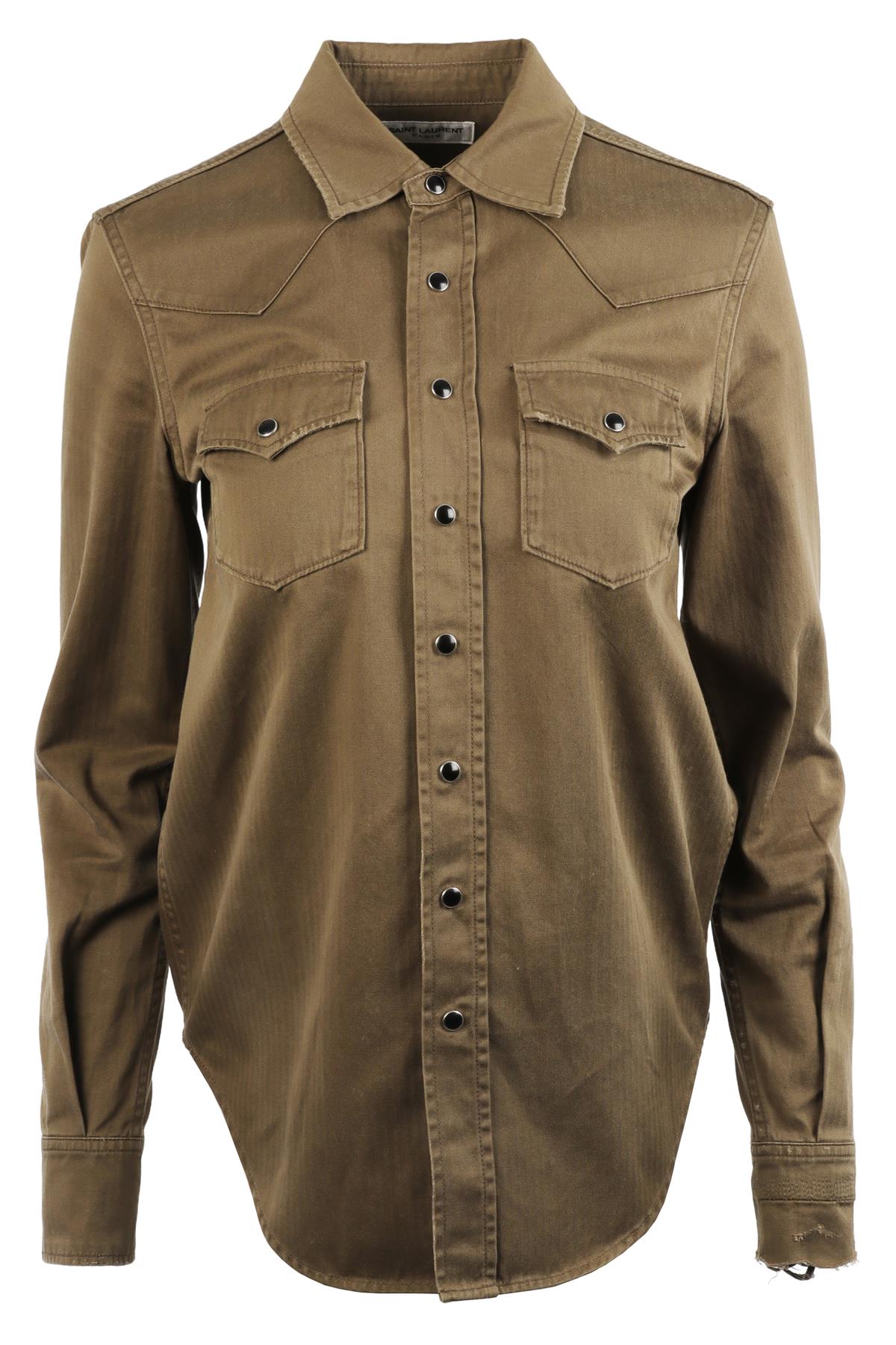 SAINT LAURENT GREEN COTTON SHIRT SMALL