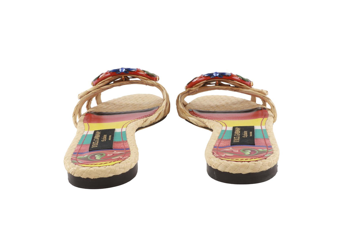DOLCE & GABBANA BEIGE RAFFIA SANDALS EU 40 UK 7 US 10