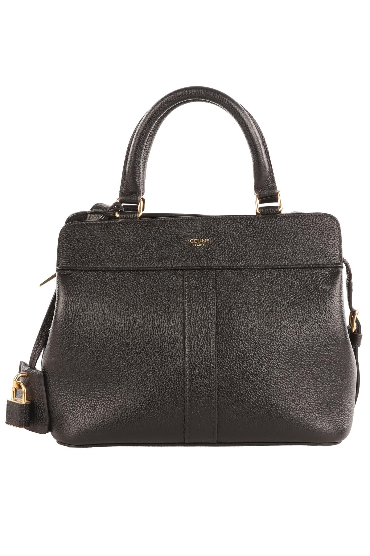 CELINE BLACK CABAS DE FRANCE SMALL LEATHER TOTE BAG