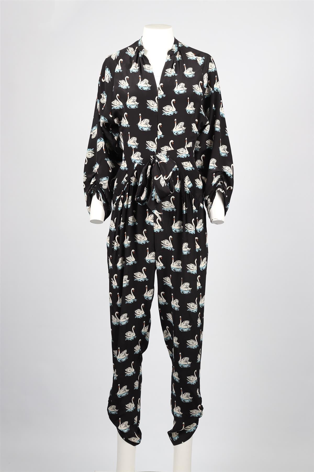 STELLA MCCARTNEY BLACK PRINTED SILK JUMPSUIT FR 38 UK 10