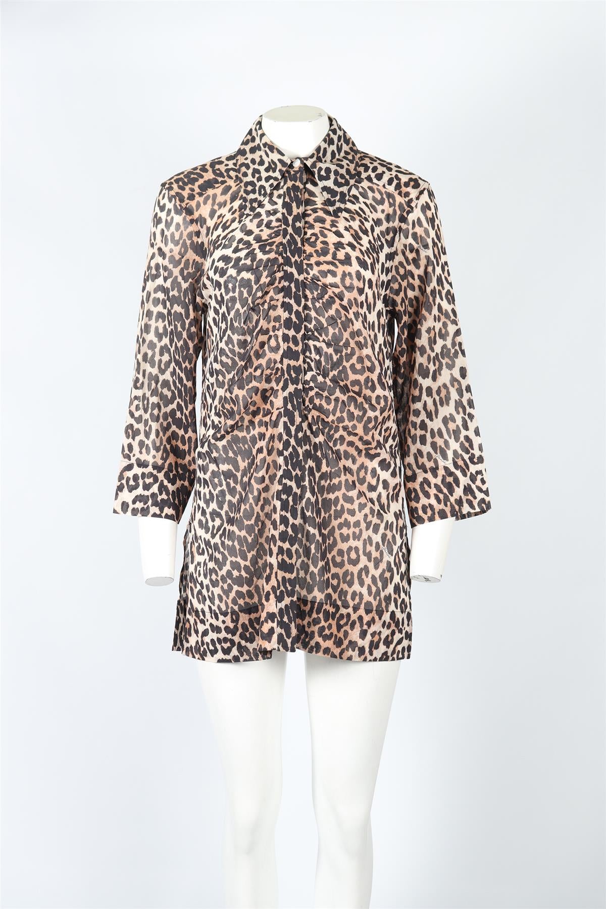 GANNI LEOPARD PRINT COTTON SHIRT DE 36 UK 10