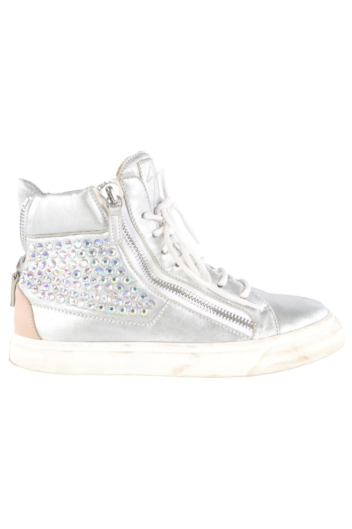 GIUSEPPE ZANOTTI SILVER LEATHER HIGH TOP SNEAKERS EU 38 UK 5 US 8