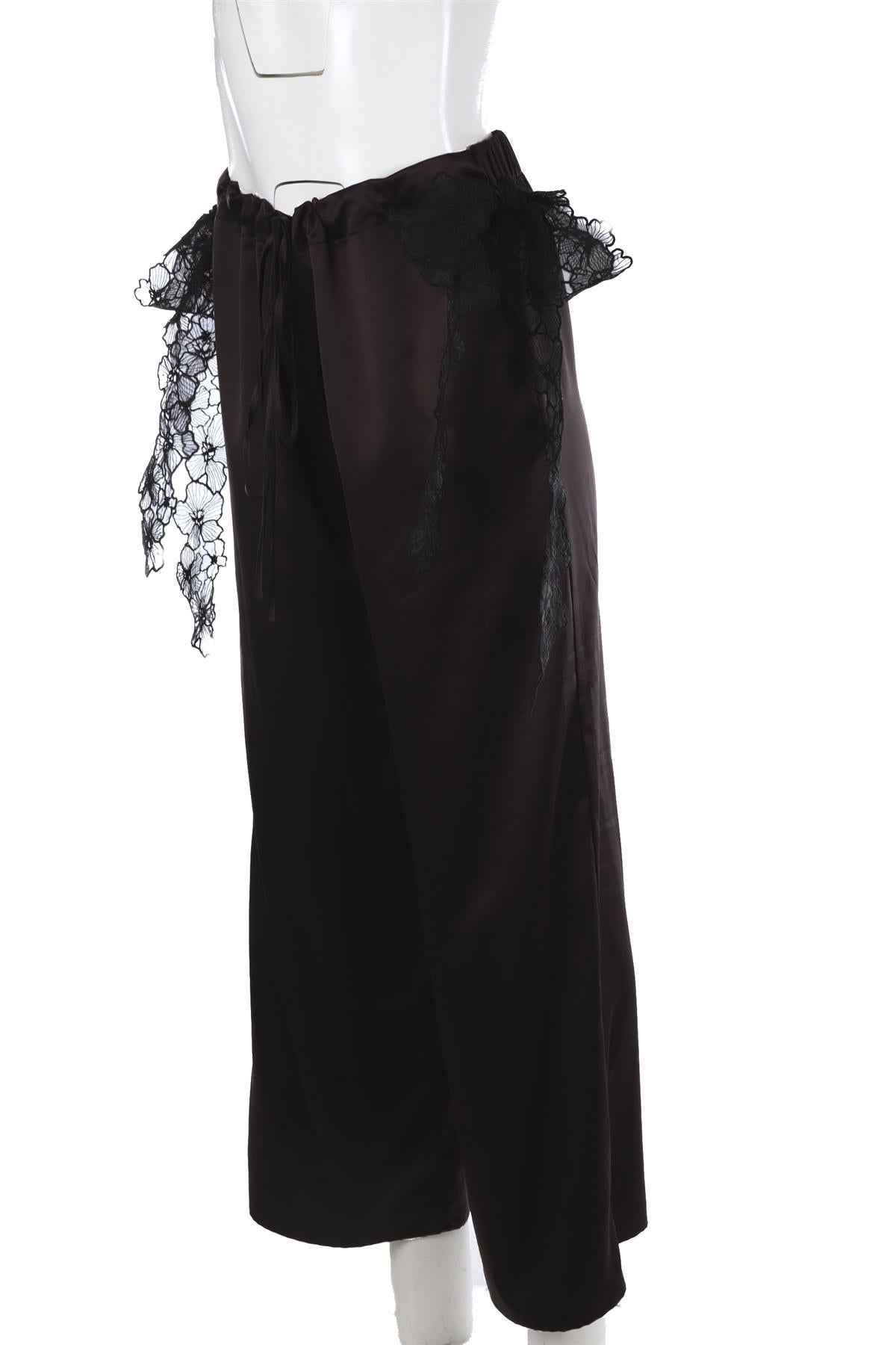 KIKA VARGAS BLACK SATIN WIDE LEG PANTS US 2 UK 6