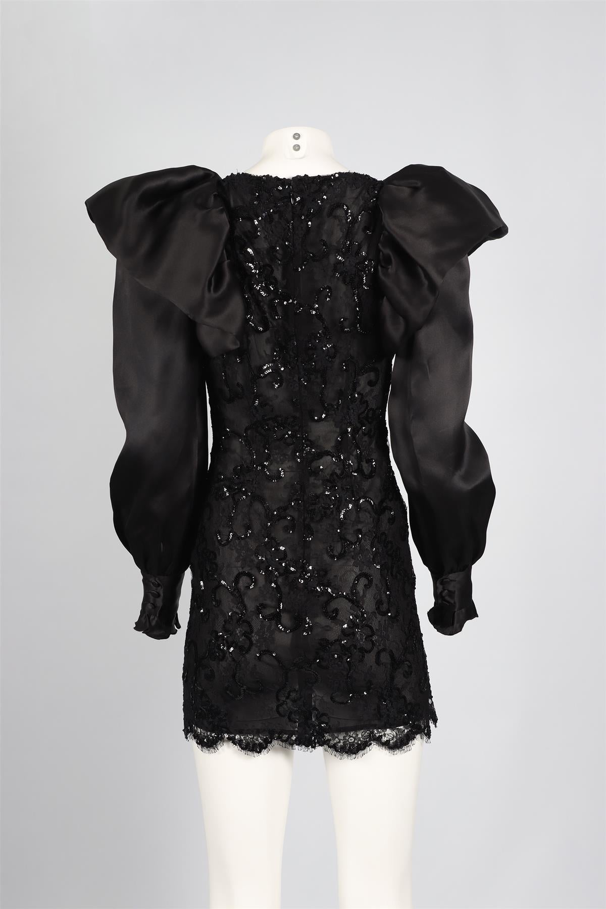 ALESSANDRA RICH BLACK LACE AND SILK MINI DRESS SMALL