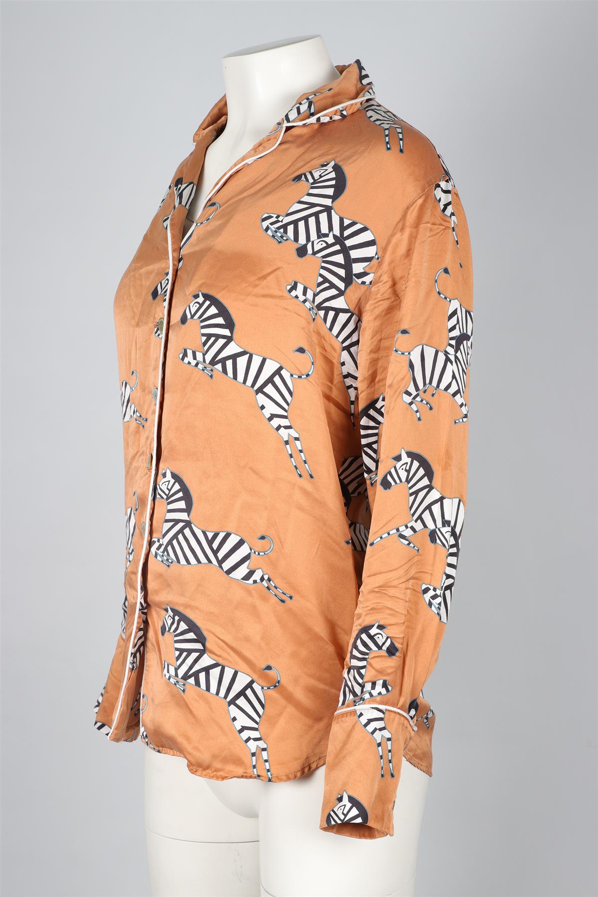 OLIVIA VAN HALLE ORANGE SILK SHIRT SMALL