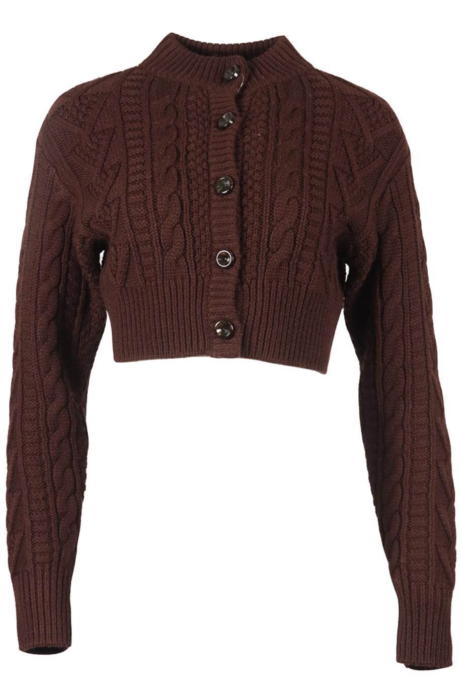 EMILIA WICKSTEAD BROWN CROPPED WOOL CARDIGAN MEDIUM