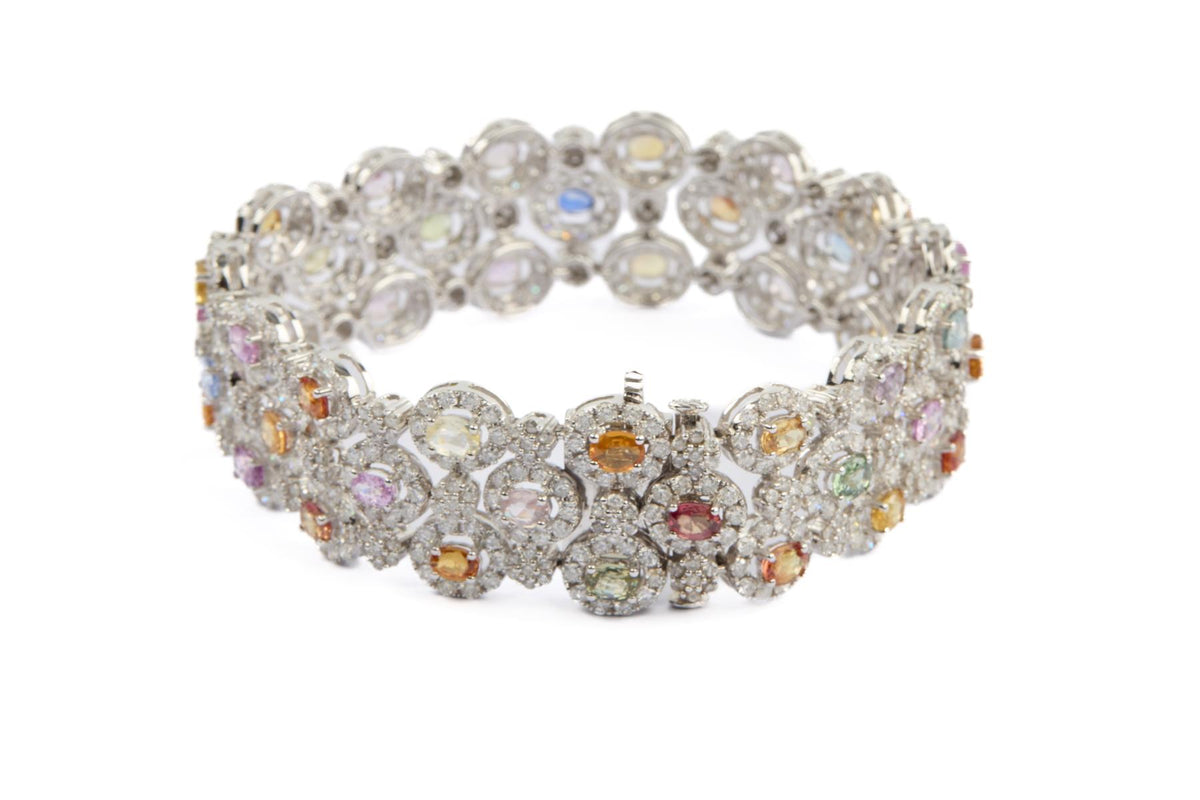 18K WHITE GOLD DIAMOND AND GEMSTONE BRACELET