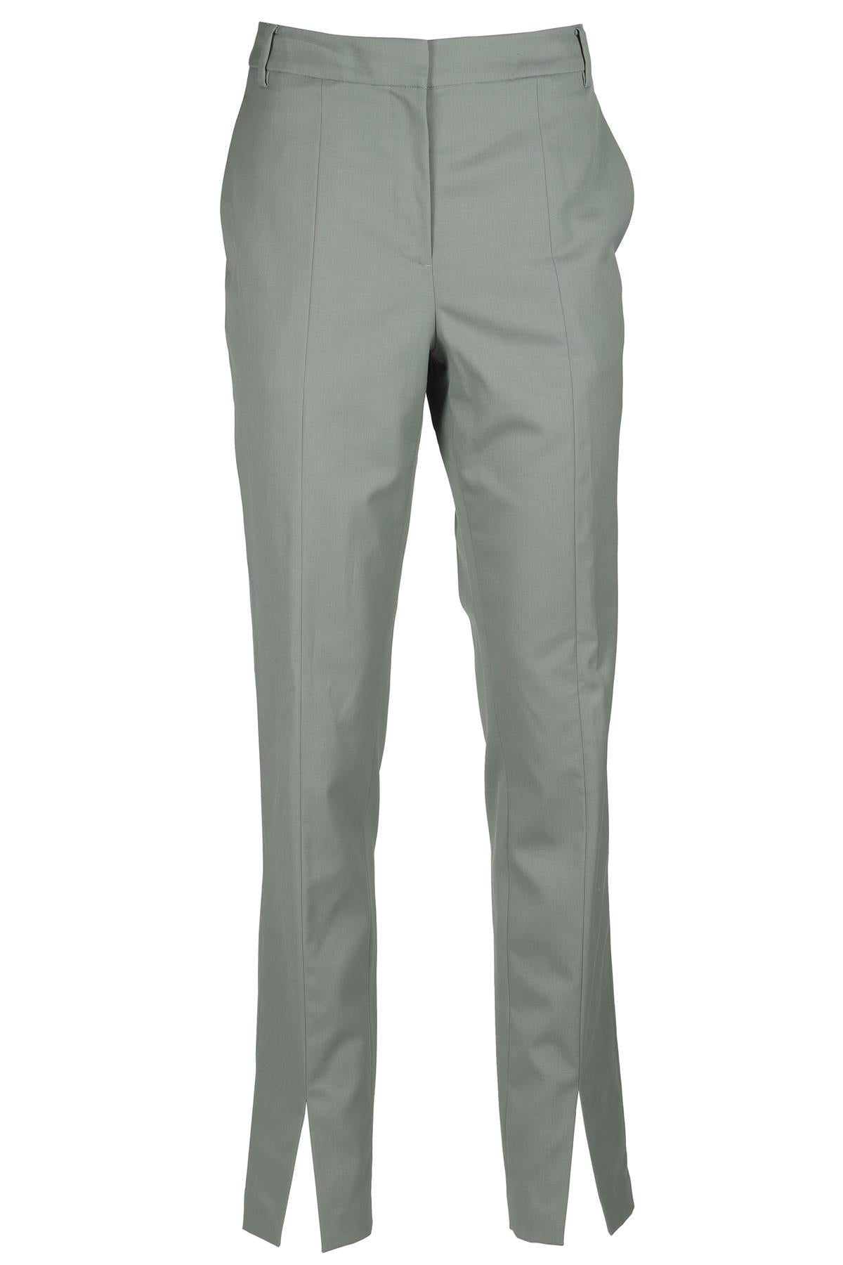 TIBI GREEN WOOL SLIM LEG PANTS US 8 UK 12