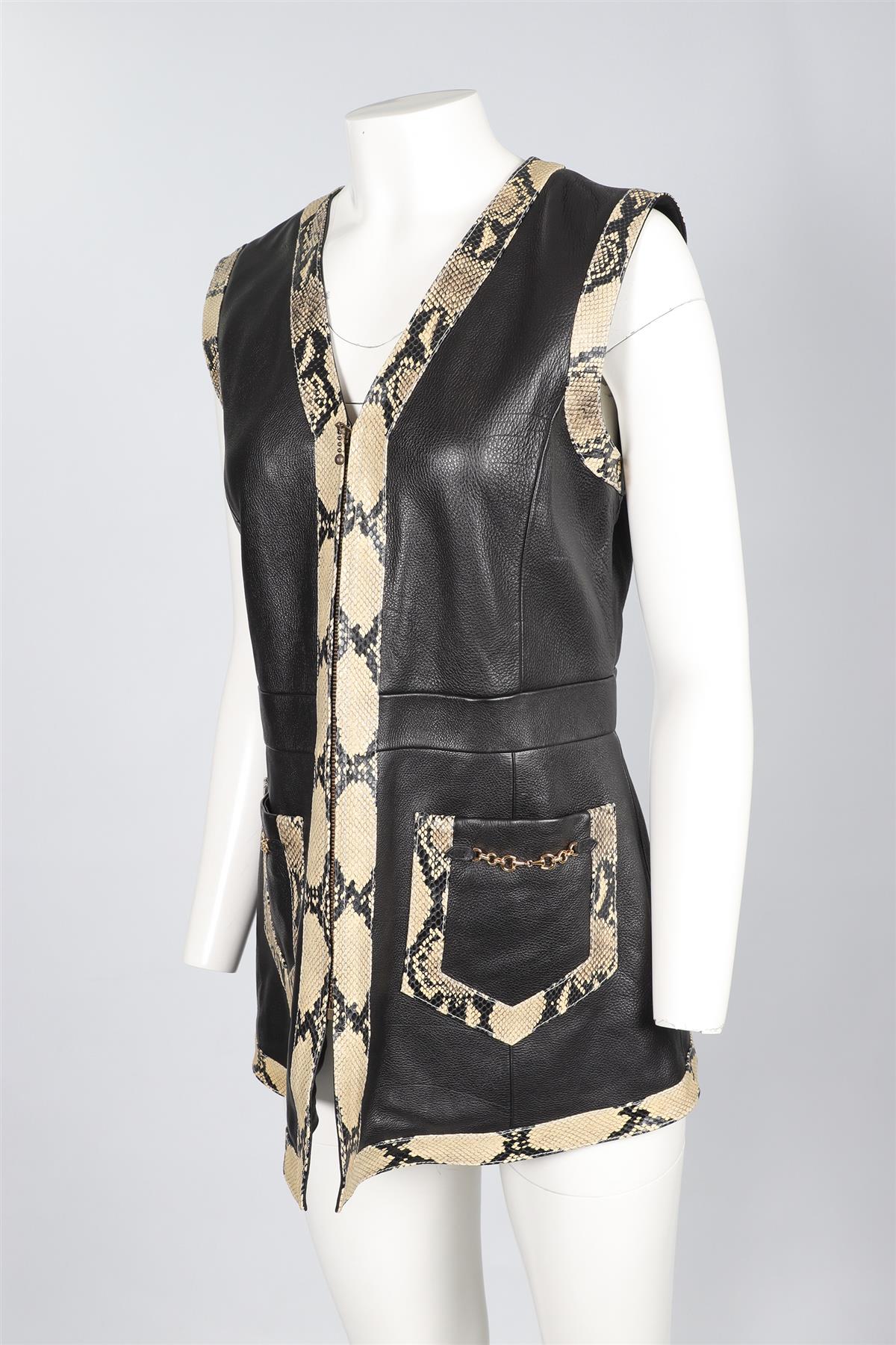 GUCCI BLACK LEATHER AND SNAKESKIN GILET IT 46 UK 14