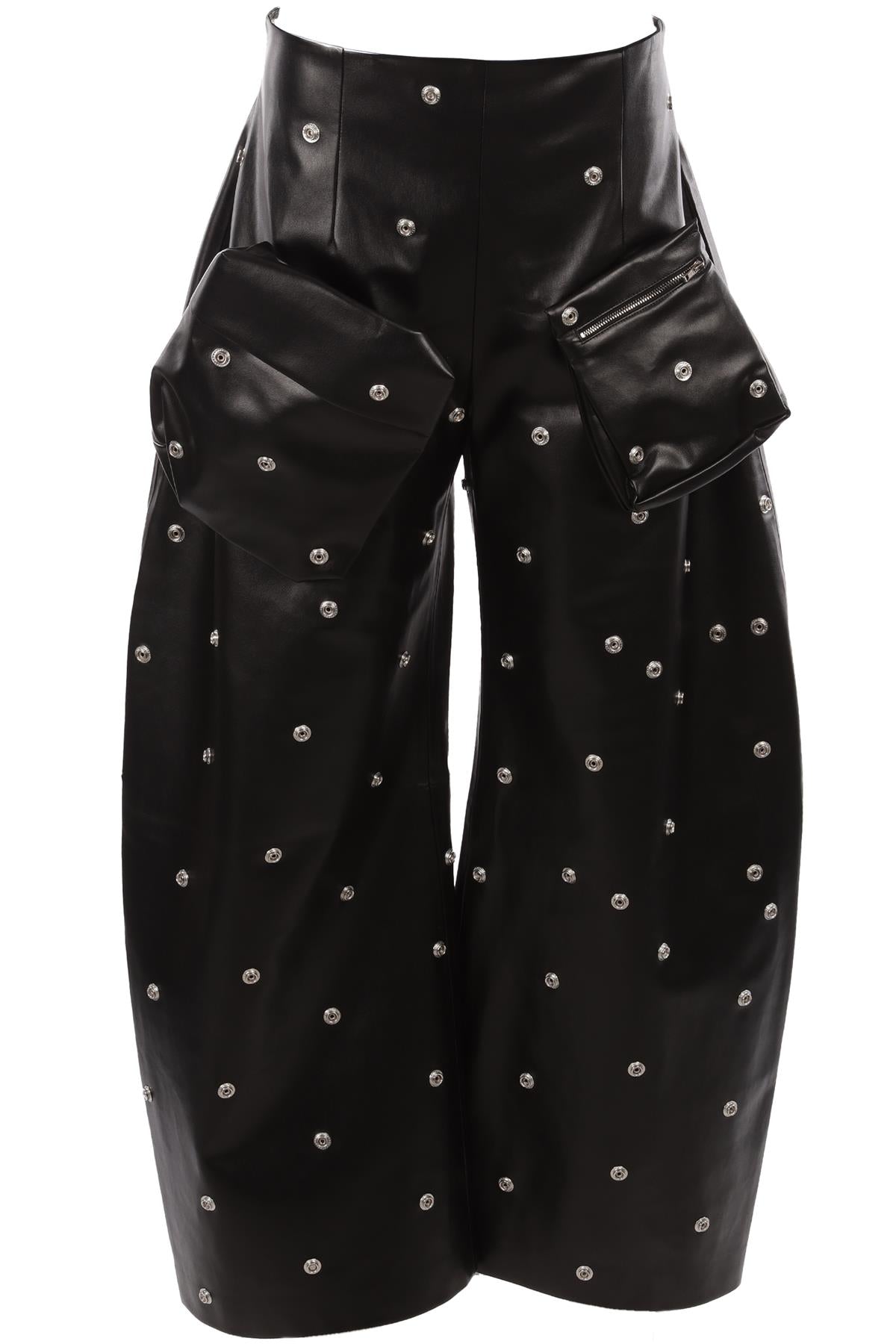 A.W.A.K.E MODE BLACK FAUX LEATHER BARREL LEG PANTS FR 44 UK 16