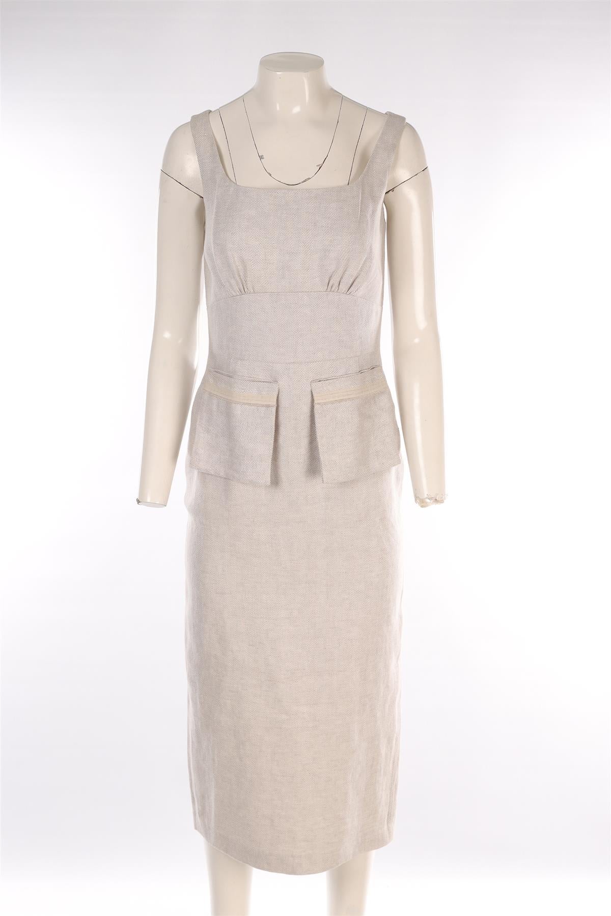 CARL KAPP GREY LINEN MIDI DRESS UK 8