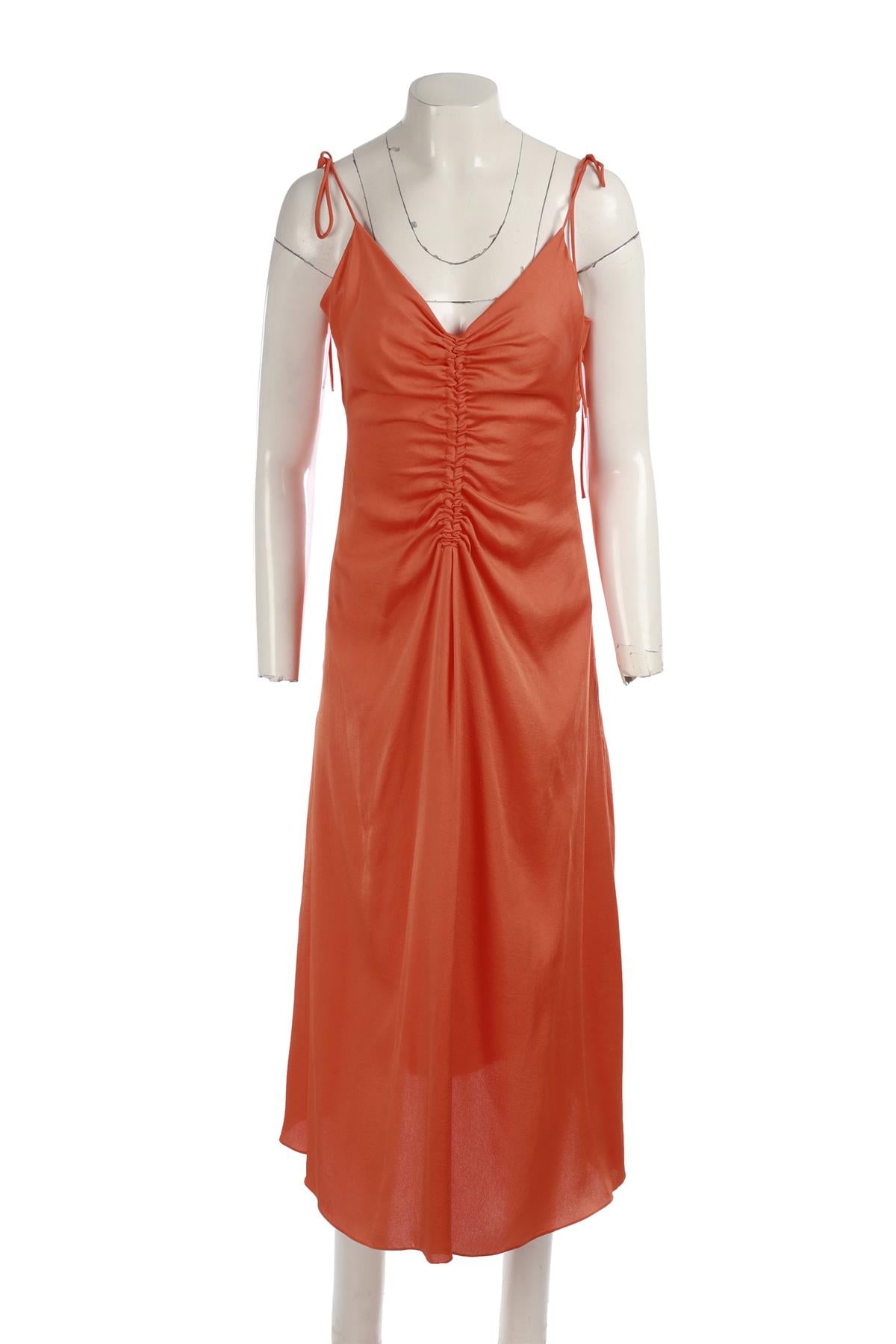 SANDRO ORANGE CREPE MIDI DRESS FR 38 UK 10