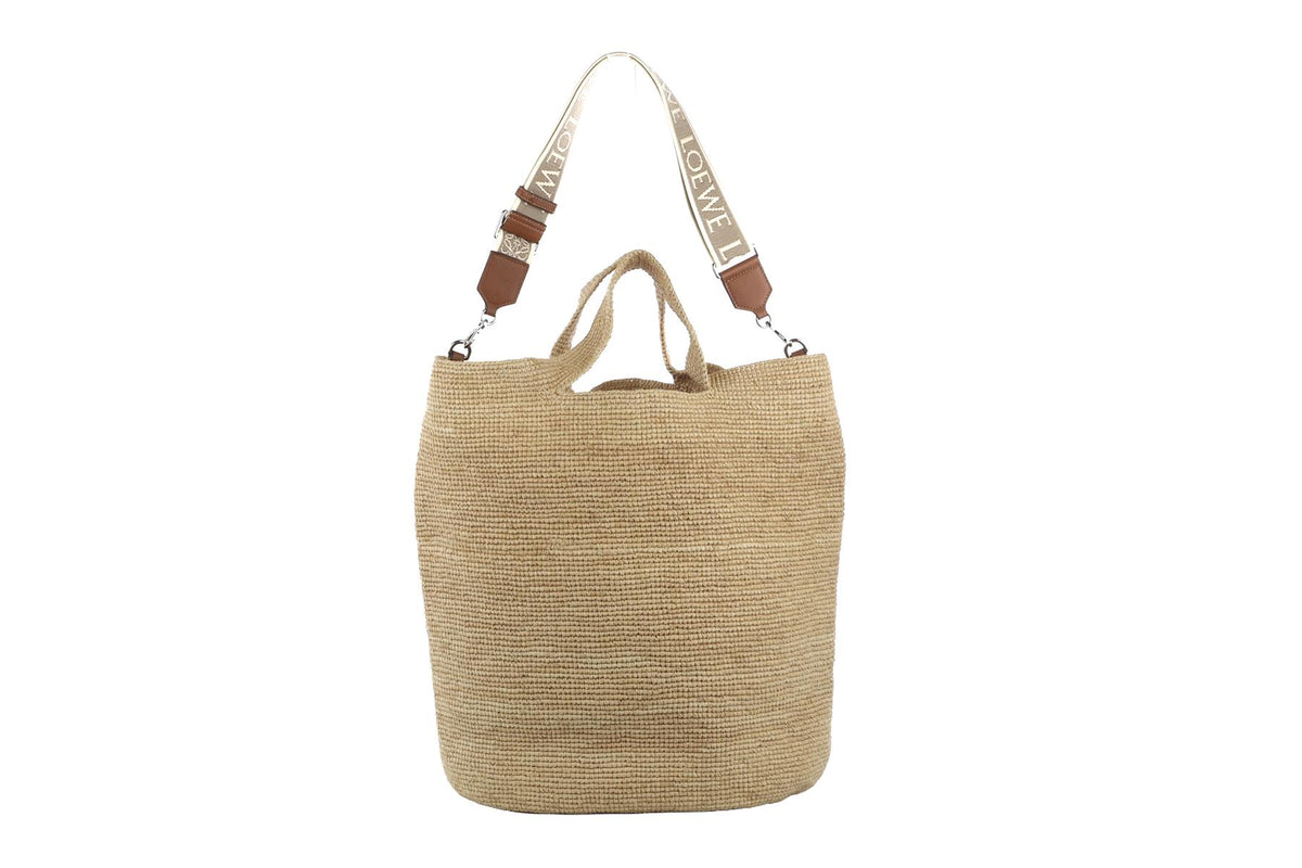 LOEWE + PAULA'S IBIZA BEIGE SLIT LARGE RAFFIA TOTE BAG