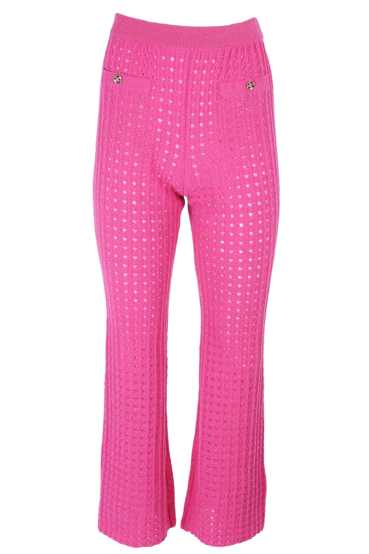 CHANEL PINK 2023 WOOL FLARED PANTS FR 38 UK 10