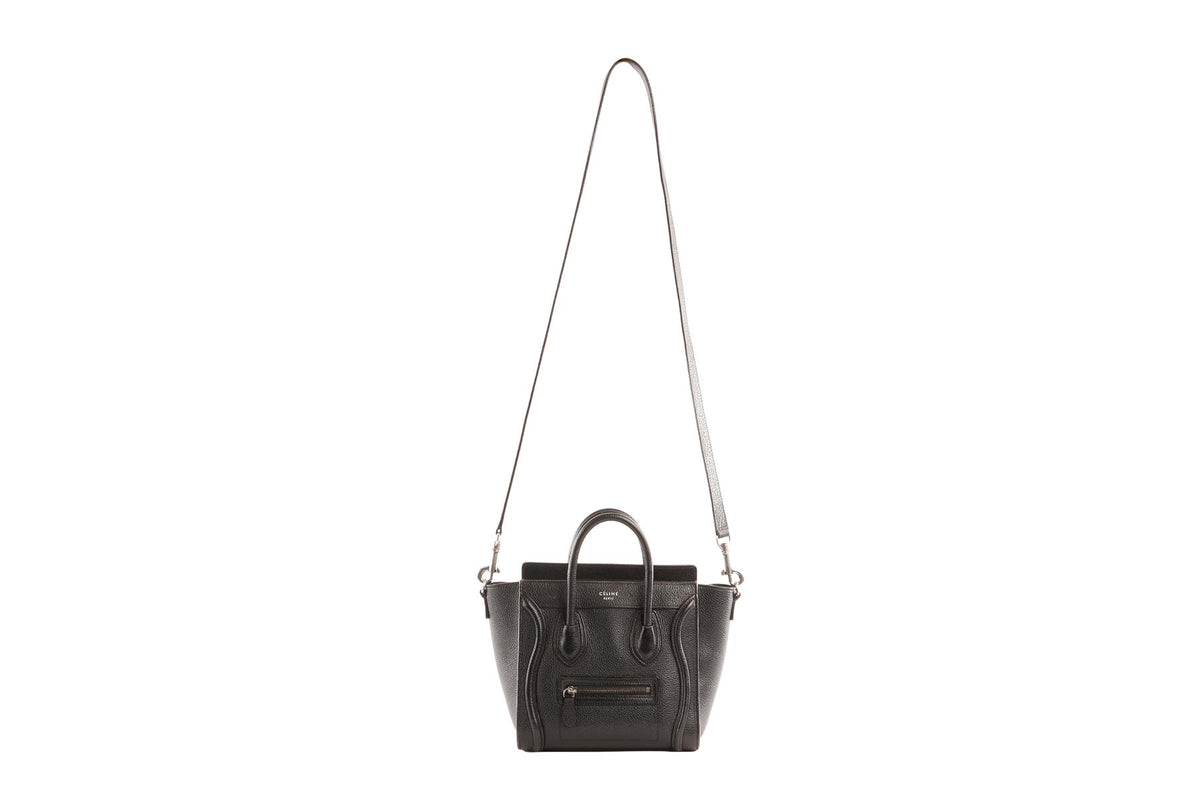 CELINE BLACK LUGGAGE NANO LEATHER TOTE BAG