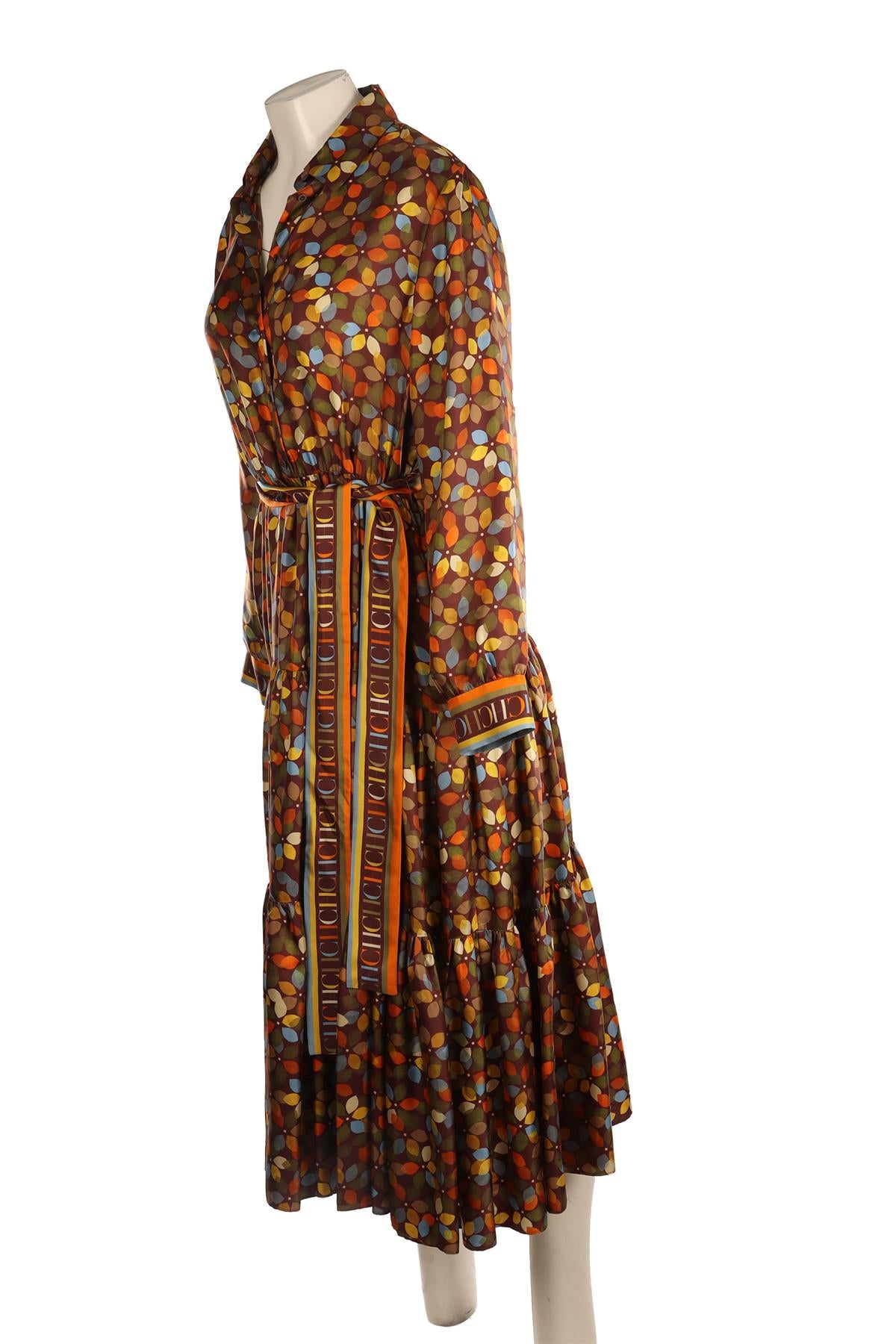 CAROLINA HERRERA MULTI SILK MAXI DRESS LARGE