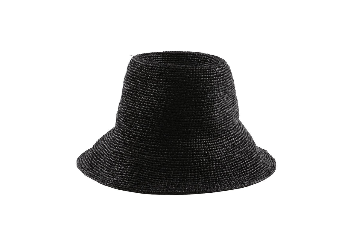 JANESSA LEONE BLACK WOVEN HAT SMALL