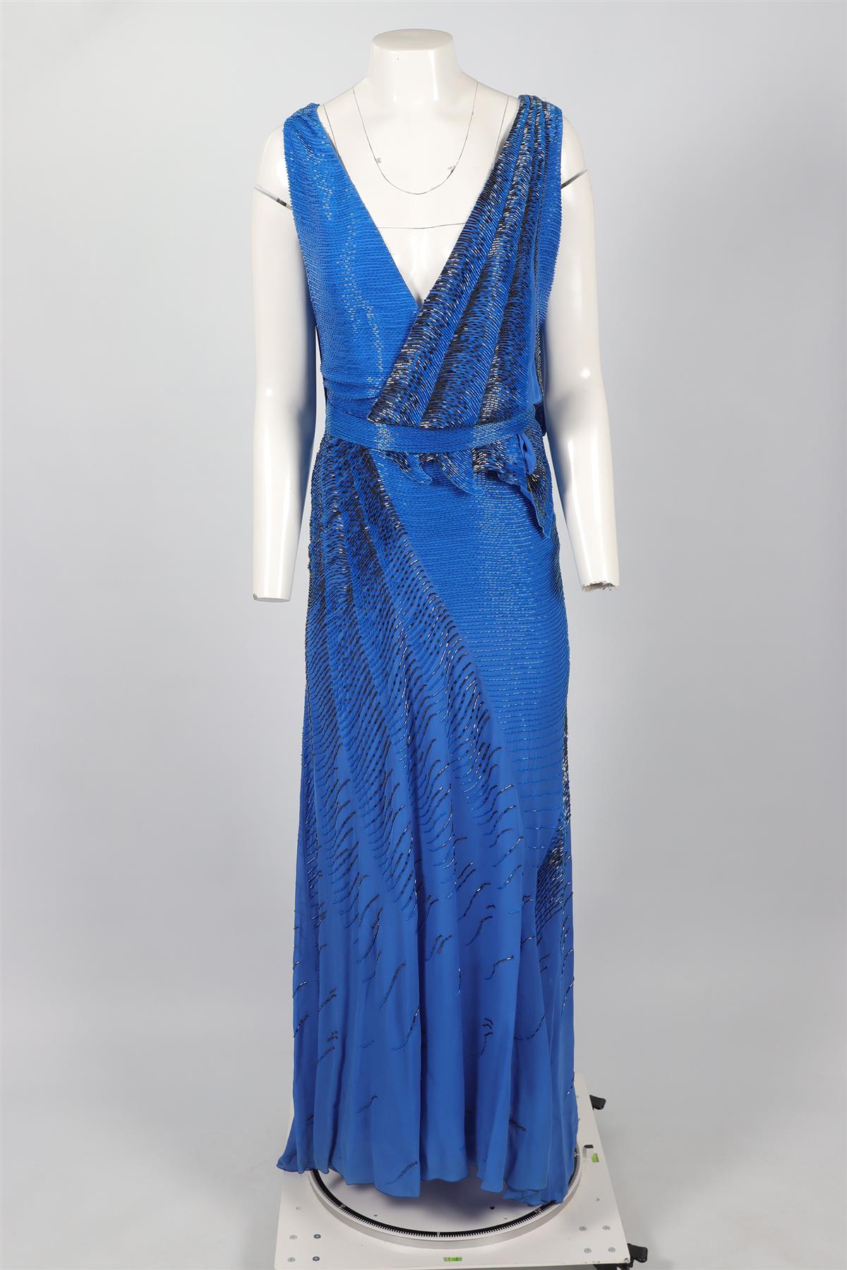 ROBERTO CAVILLI BLUE BEAD AND SILK GOWN IT 38 UK 6