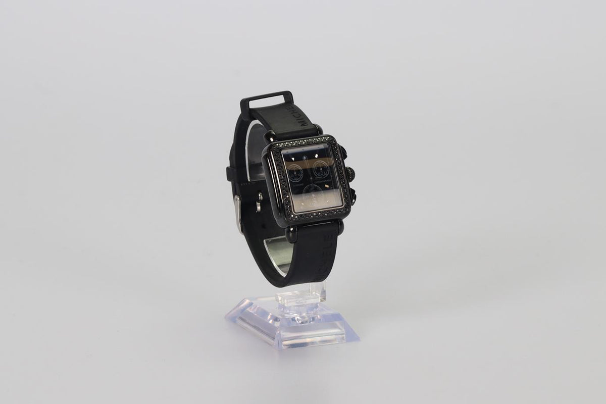 MICHELE DECO NOIR 33 MM STAINLESS STEEL AND RUBBER WRIST WATCH