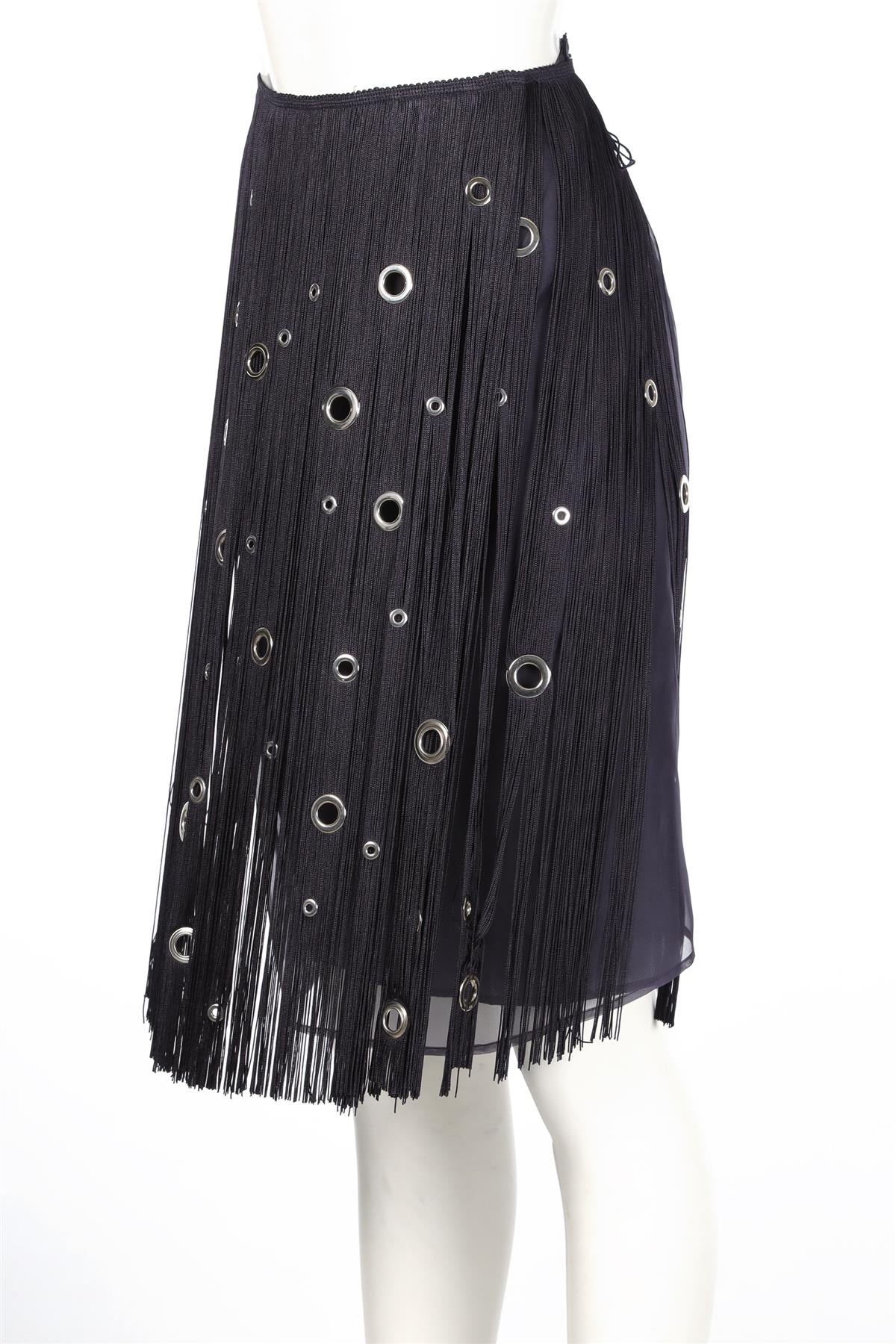 PRADA NAVY SILK MIDI SKIRT IT 38 UK 6