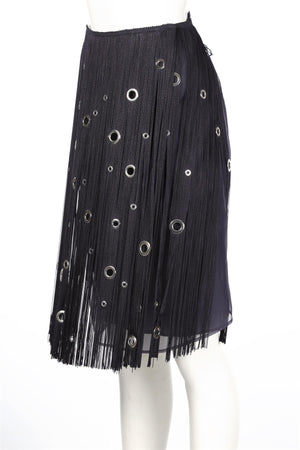 PRADA NAVY SILK MIDI SKIRT IT 38 UK 6