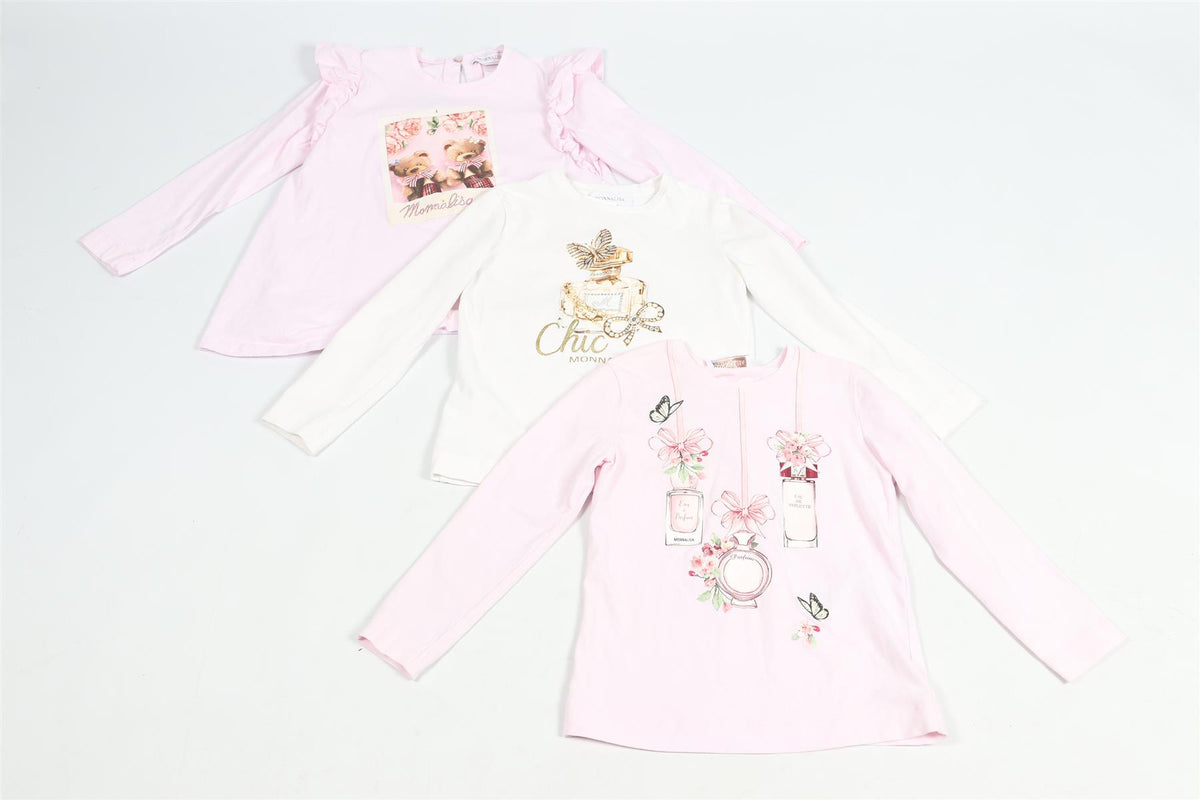 MONNALISA PINK AND WHITE KIDS GIRLS SET OF 3 COTTON TOPS 6 YEARS