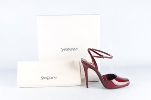 SAINT LAURENT RED LA SCANDALE PATENT LEATHER SANDALS EU 38.5 UK 5.5 US 8.5